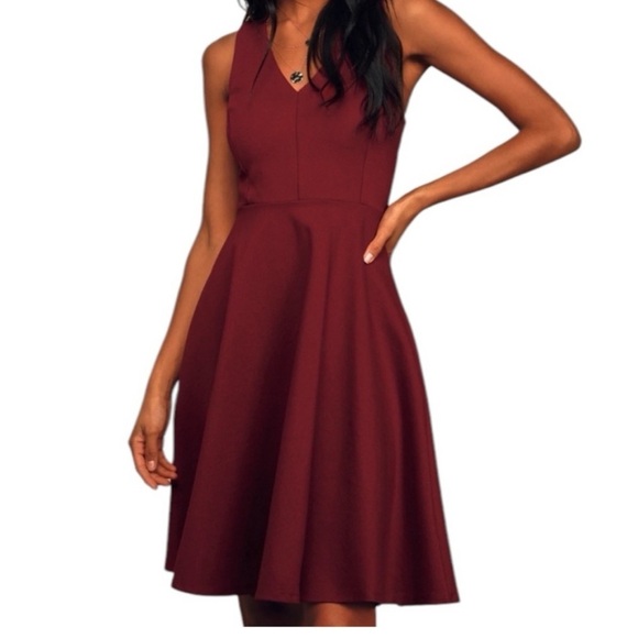 LULUS Hello World Wine‎ Red Midi Dress Ponte Knit Size XL Lined Skater Party M - Picture 1 of 11